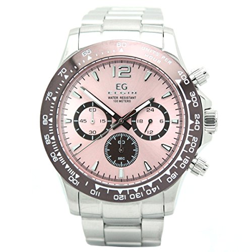 Elgin EG-002-P Men's Silver Wristwatch, Dial Color - Pink, Watch