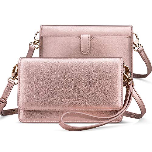 nuoku Women Small Crossbody Bag Cellphone Purse Wallet with RFID Card Slots 2 Straps Wristlet, C- Pink