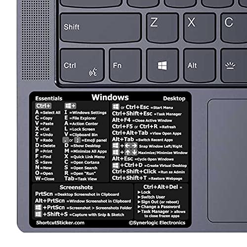 SYNERLOGIC Windows PC Reference Keyboard Shortcut Vinyl Sticker, Laminated, no-Residue Adhesive, for Any PC Laptop or Desktop SM: 3'x2.5' (Black)