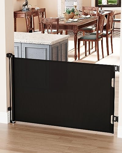 Cumbor Baby Gate Retractable Gates for Stairs, Mesh Dog Gate for The House, Wide Pet Gate 33' Tall, Extends to 55' Wide, Long Child Safety Gates for Doorways, Hallways, Cat Gate Indoor/Outdoor(Black)