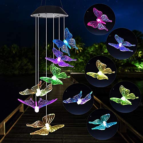 2023 Mother Butterfly Yard Decor Lights,Solar Butterfly Chimes,Gifts for mom/dad/Women/Grandma/Wife/Daughter/Sister/Aunt/Grandfather,Birthday Gifts Outdoor Gardening Gift