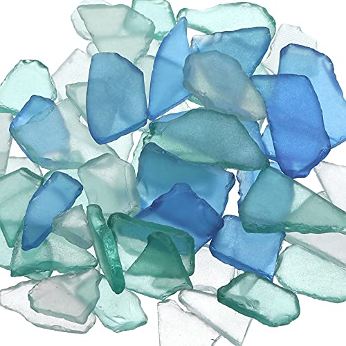 Sea Glass Pieces for Crafts, Weddings & Home Decor - Frosted Flat Glass in Blue, White & Green (11 Oz)