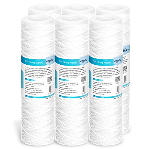 Membrane Solutions 5 Micron 10'x2.5' String Wound Whole House Water Filter Replacement Cartridge Universal Sediment Filters for Well Water - 6 Pack