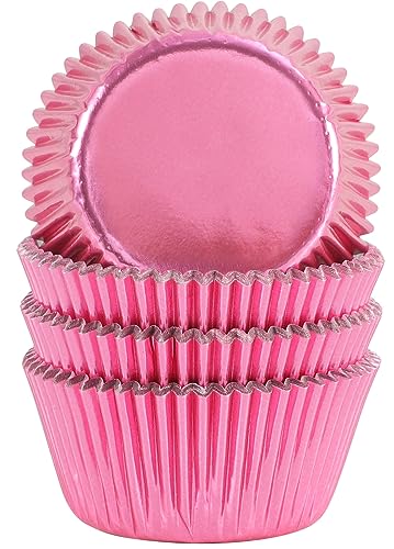 Gifbera Standard Pink Foil Cupcake Liners Wrappers Baking Cups for Baking 100 Count, Pink