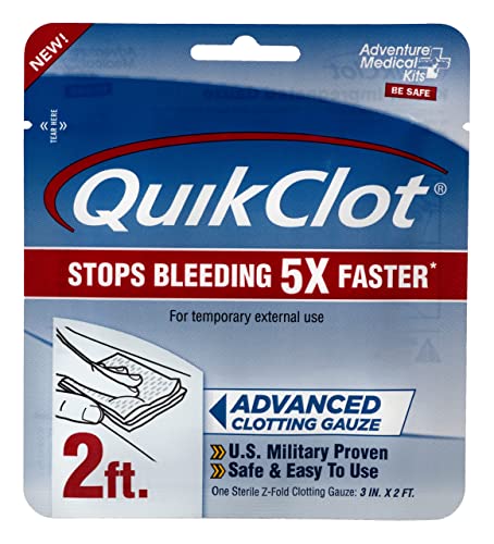 Adventure Medical Kits QuikClot Advanced Clotting Gauze - Flexible Hemostatic Medical Gauze - Stop Bleeding Faster with Quick Clotting Gauze - Survival Kit Supplies - 3' x 24''