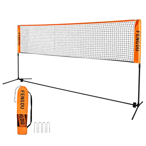 FENGDU Portable Badminton Net Set, Adjustable Height Tennis Net, Kids Volleyball,Soccer Net Easy Setup Nylon Sports Net with Poles for Backyard, Indoor, Outdoor, Beach (Black/Orange, 10FT)