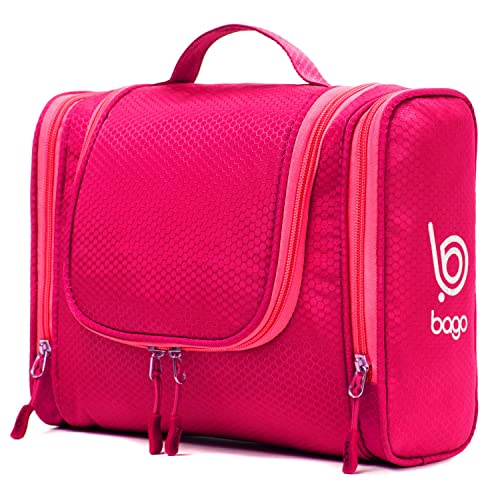 bago Travel Toiletry Bag for Women and Men - Large Waterproof Hanging Large Toiletry Bag for Bathroom and Travel Bag for Toiletries Organizer -Travel Makeup Bag (Pink)