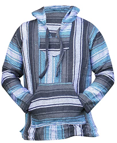 Del Mex Mexican Baja Hoodie Sweatshirt Pullover Jerga Surf Poncho Drug Rug (Large, Luna)