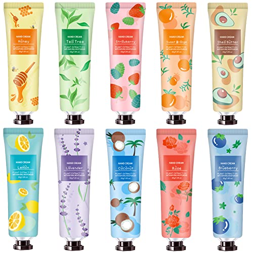 10 Pack Hand Cream for Dry Cracked Hands, Mothers Day Gifts for Mom, Gifts for Women,Nurses Week Gifts,Teacher Appreciation Gifts, Natural Plant Fragrance Mini Hand Lotion Moisturizing Hand Care Cream