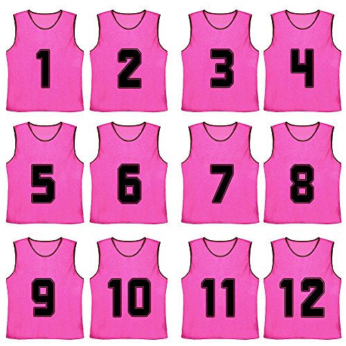 TopTie 12 Pack Numbered Scrimmage Team Practice Pinnies Mesh Jerseys Vests Pinnies (#1-12)