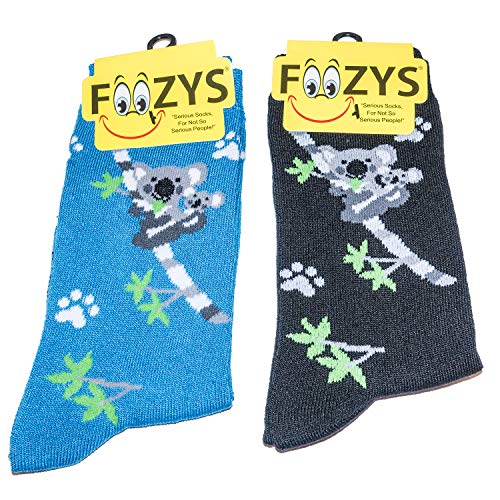 Foozys Women’s Crew Socks | Koala Mom & Baby Zoo Animal Novelty Socks | 2 Pair