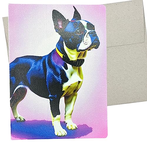Boston Terrier Greeting Card with Envelope (5X7 Inches and Blank Inside for All Occasions) for Birthday, Get Well, and Thinking of You Wishes (Standing - 168)