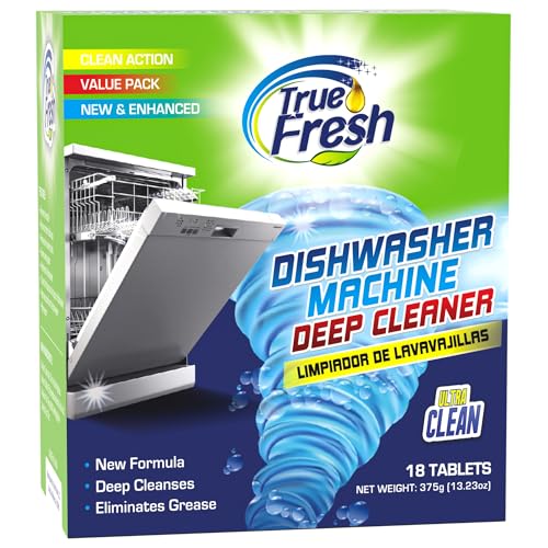 True Fresh Dishwasher Cleaner & Deodorizer Tablets 18-Pack, 20g Each - Powerful Limescale & Odor Removal - Deep Clean for Sparkling Dishwashers - Safe, Effective, and Compatible with All Models