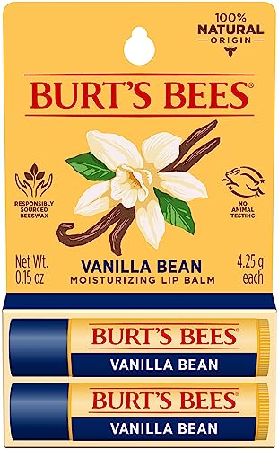 Burt's Bees Lip Balm Mothers Day Gifts for Mom - Vanilla Bean, Lip Moisturizer With Responsibly Sourced Beeswax, Tint-Free, Natural Origin Conditioning Lip Treatment, 2 Tubes, 0.15 oz.