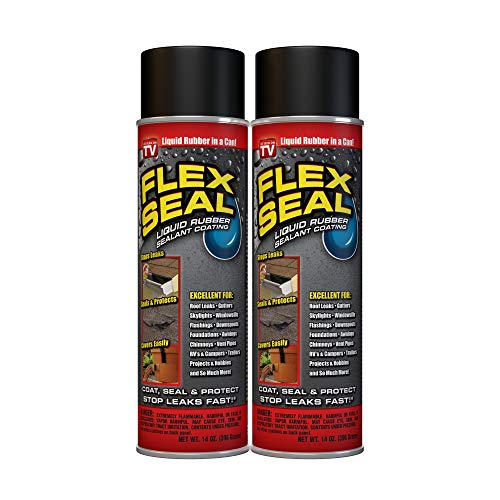 Flex Seal, 14 oz, 2-Pack, Black, Stop Leaks Instantly, Waterproof Rubber Spray On Sealant Coating, Perfect for Gutters, Wood, RV, Campers, Roof Repair, Skylights, Windows, and More