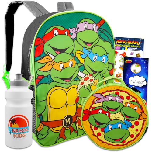 Teenage Mutant Ninja Turtles Backpack with Lunch Box Set - Bundle with 15” TMNT Backpack, Lunch Bag, Water Bottle, Stickers, More | TMNT Backpack for Boys