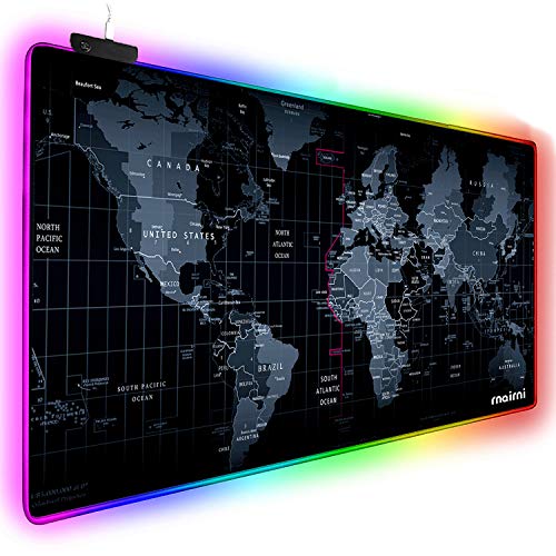 Extended RGB Gaming Mouse Pad, Extra Large Gaming Mouse Mat for Gamer, Waterproof Office Desktop Mat with 10 Lighting Mode, for PC Computer RGB Keyboard Mouse - 31.5'' x 15' x 4mm(Map)