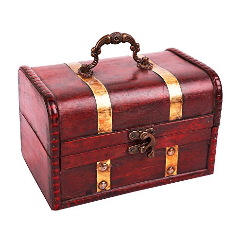 WaaHome Treasure Box 7'' Large Pirate Treasure Chest for Kids Prizes Vintage Wood Decorative Box Jewelry Keepsake Box with Lids for Kids Girls Boys Women Men Gifts Home Decor