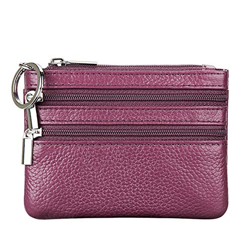 Women's Genuine Leather Coin Purse Mini Pouch Change Wallet with Keychain,purple