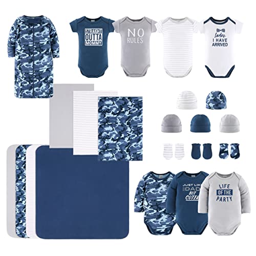 The Peanutshell Newborn Layette Gift Set for Baby Boys - 23 Piece Newborn Boy Clothes & Accessories Set - Fits Newborn to 3 Months - Blue Camo