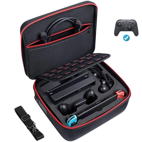 COOWPS Switch Case Compatible with Nintendo Switch and Switch OLED Model, with 21 Game Cards Storage, Portable Full Protection Travel Case for Switch Accessories Black