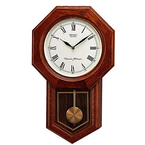 Seiko Wall Pendulum Schoolhouse Clock Dark Brown Solid Oak Case