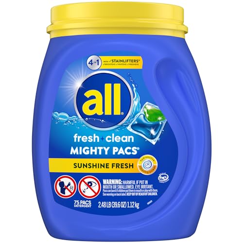 all with Stainlifters Original Mighty Pacs Laundry Detergent Pacs, 4 in 1 Stainlifters, One Tub, 75 Count