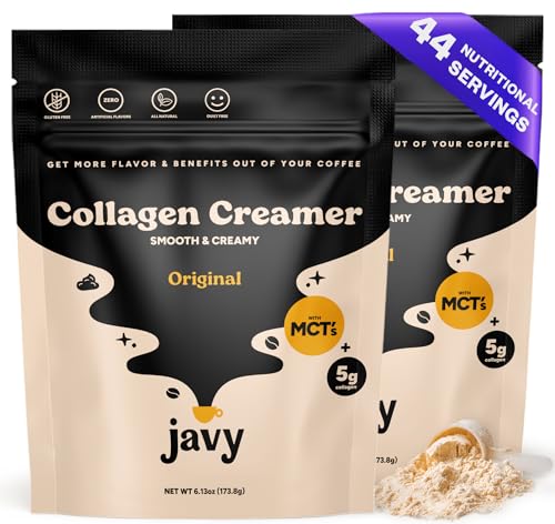 Javy Collagen Coffee Creamer Powder, Grass Fed Pasture Raised Collagen - Hair, Skin & Nail support with Energy-Boosting MCTs, Keto Friendly, Lactose Free & Gluten Free, 44 Servings