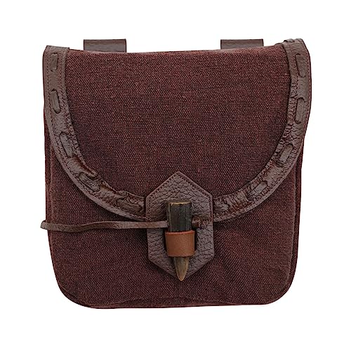 Mythrojan Leather Belt Pouch Medieval Heavy Canvas with Genuine Leather Bag Costume Pouch Viking Belt Coin Bag Renaissance Pouch Bag for LARP Fantasy Events, Ren Faire, Halloween – Brown