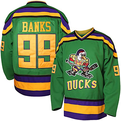 Charlie Conway #96 Mighty Ducks Adam Banks #99 Movie Ice Hockey Jersey (99 Green, Large)