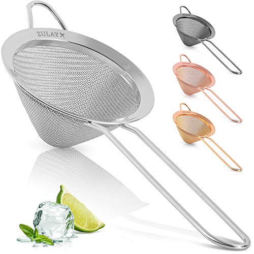 Zulay Stainless Steel Cocktail Strainer - Effective Cone Shaped Fine Mesh Strainer For Tea Herbs, Coffee & Drinks - Rust-Proof Tea Strainers For Loose Tea - Easy to Clean Drink Strainer (Silver)