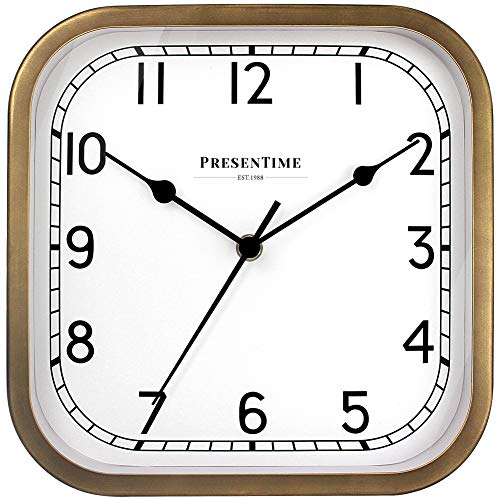 Presentime & Co 10' Anton Vintage Square Clock, Silent No Ticking, Wall & Mantel 2 in 1 Clock, Desk and Shelf Clock, Tabletop Décor, Antique Hamilton Gold