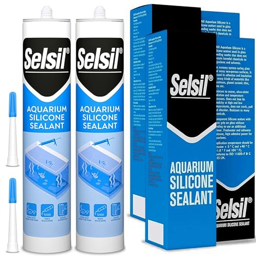 SELSIL Aquarium Silicone Sealant Clear, High Elasticity, Safe for Fish, 100% Solvent Free, 100% Non-Toxic, Fresh and Saltwater, 10.14 Fl oz. (300 ml) Transparent (2 Pack)