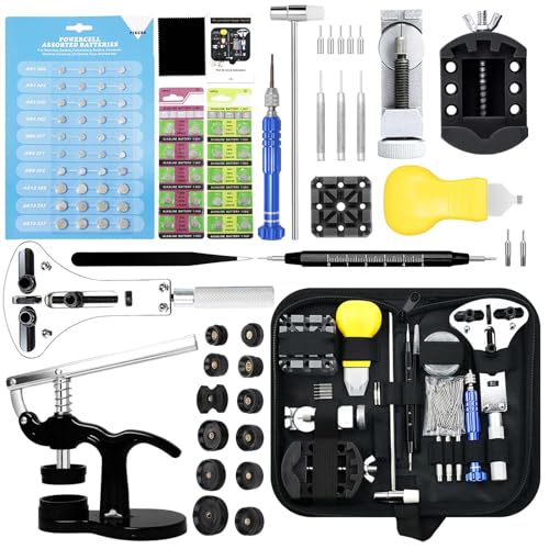 Watch Repair Kit, GLDCAPA Professional Watch Battery Replacement Kit, Watch Repair Tools with Carrying Case, Watch Link Removal Tool Kit, Watch Case Opener, Watch Press Set with 60pcs Watch Battery