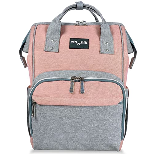 Mr. Peanut's Tili Dili Premium Diaper Backpack with USB Charging Port (Blush Pink With Gray)