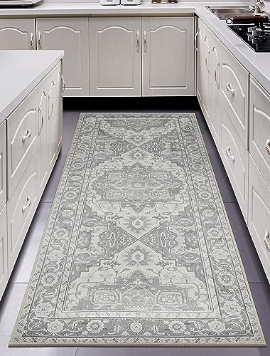 MaxRugrs Kitchen Rug Runner for Hallways 2'x6' Ultra Thin Machine Washable Stain Resistant Non Skid Rubber Backing Mat-Bedroom &Laundry-Vintage Floor Carpet Family & Pet Friendly