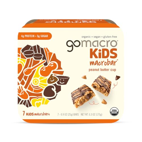 GoMacro Kids MacroBar Organic Vegan Snack Bars - Peanut Butter Cup (0.90 Ounce Bars, 7 Count) (Packaging May Vary)