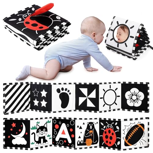 URMYWO Black and White Baby Toys, High Contrast Newborn Toys 0-3 Months Brain Development, Tummy Time Toys, Soft Baby Book, Infant Sensory Toys 0-6-12 Months Visual Stimulation Montessori Toy Gift