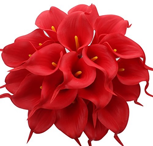 Duovlo 20pcs Calla Lily Bridal Wedding Bouquet Lataex Real Touch Artificial Flower Home Party Decor (Red)