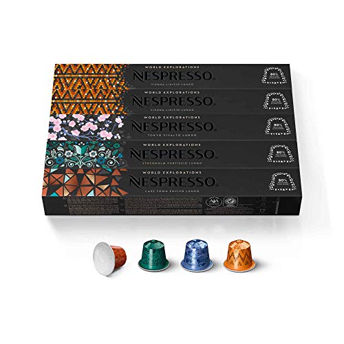 Nespresso Capsules OriginalLine, Morning Lungo Blends Variety Pack, Mild, Medium, and Dark Roast Coffee, 50 Count Espresso Coffee Pods, Brews 3.7 Ounce