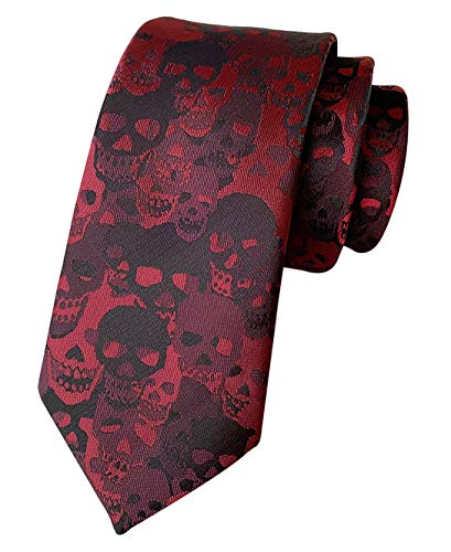 MENDENG Blue Brown Skull Crossbones Necktie Skeleton Halloween Funny Party Tie Classic Silk Woven Jacquard Neck Ties