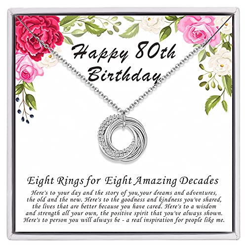 AM ANNIS MUNN 80th Birthday Gifts for Women, 925 Sterling Silver Necklace for Women Eight Circle Necklace for Her 8 Decade 80th Birthday Jewelry for Women Gift Ideas