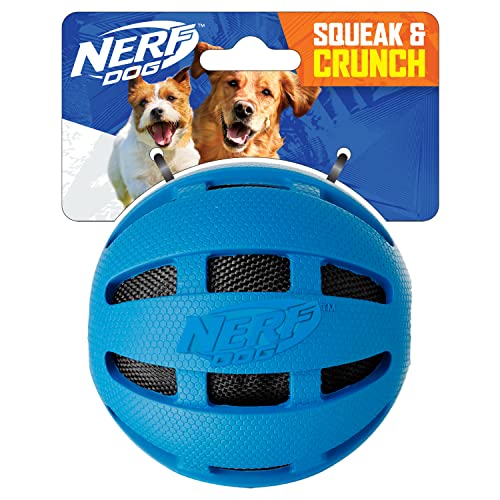 Nerf Dog Crunch and Squeak Rubber Ball Dog Toy, Single, Medium/Large, Blue