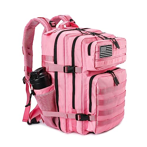 LHI Military Tactical Backpack for Men and Women 45L Army 3 Days Assault Pack Bag Large Rucksack with Molle System - Pink