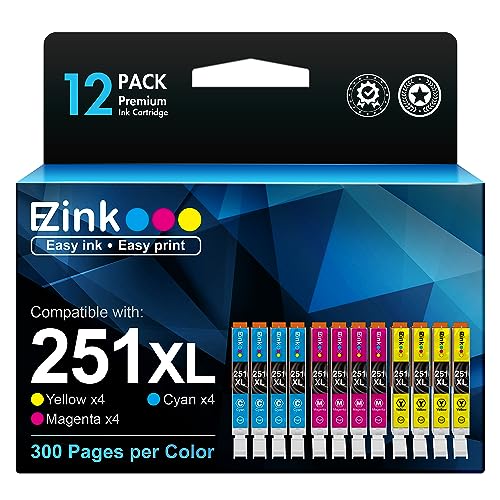 E-Z Ink (TM Compatible Ink Cartridge Replacement for Canon CLI-251XL CLI 251 to use with PIXMA MX922 IP7220 MG5520 MG5420 IX6820 IP8720 MG7520 MG6320 Printer (4 Cyan, 4 Magenta, 4 Yellow, 12 Pack)