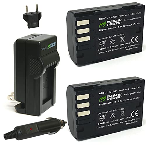 Wasabi Power Battery (2-Pack) and Charger for Pentax D-LI90 and Pentax 645D, 645Z, K-01, K-3, K-5, K-5 II, K-5 IIs, K-7