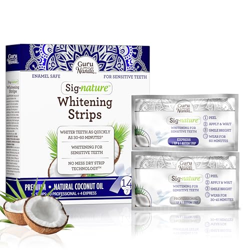 GuruNanda Teeth Whitening Strips, 7 Day Treatments, Enamel-Safe Teeth Whitening for Sensitive Teeth, Non-Slip, Dry Strip Technology