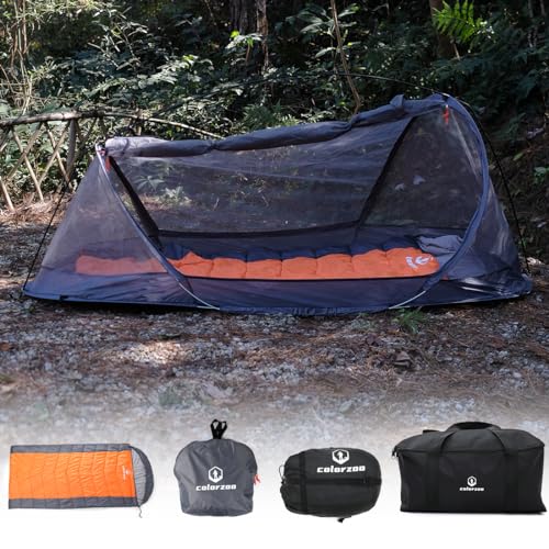 Backpacking Sleeping Bag Bivy Tent, Camping Sleeping Bags Mosquito Tent with Sleeping Bag Combo- integrates a Spacious Mosquito net and a Cozy Sleeping Bag, Outdoor Hiking Camping Backpacking Travel.