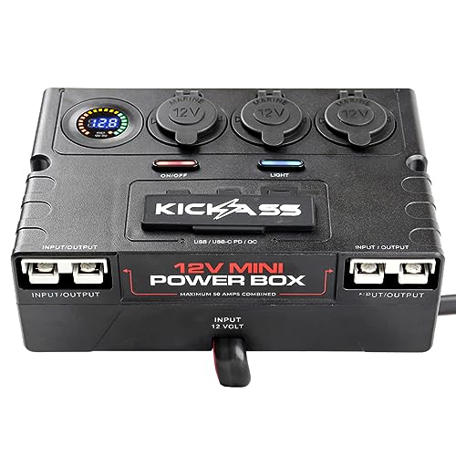 Kickass 12V/DC Mini Power Box - DC Distribution Box- Anderson Input - 6 USB Ports for Ultimate Charging - Travel Friendly Charge 11 Devices - Phones, Laptops, and 12 Volt Accessories All at Once