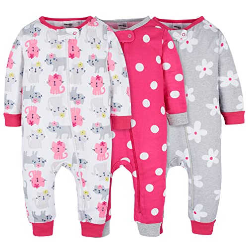 Onesies Brand Baby Girl's 3-Pack Snug Fit One-Piece Cotton Pajamas, Dots & Kitties, 18 Months